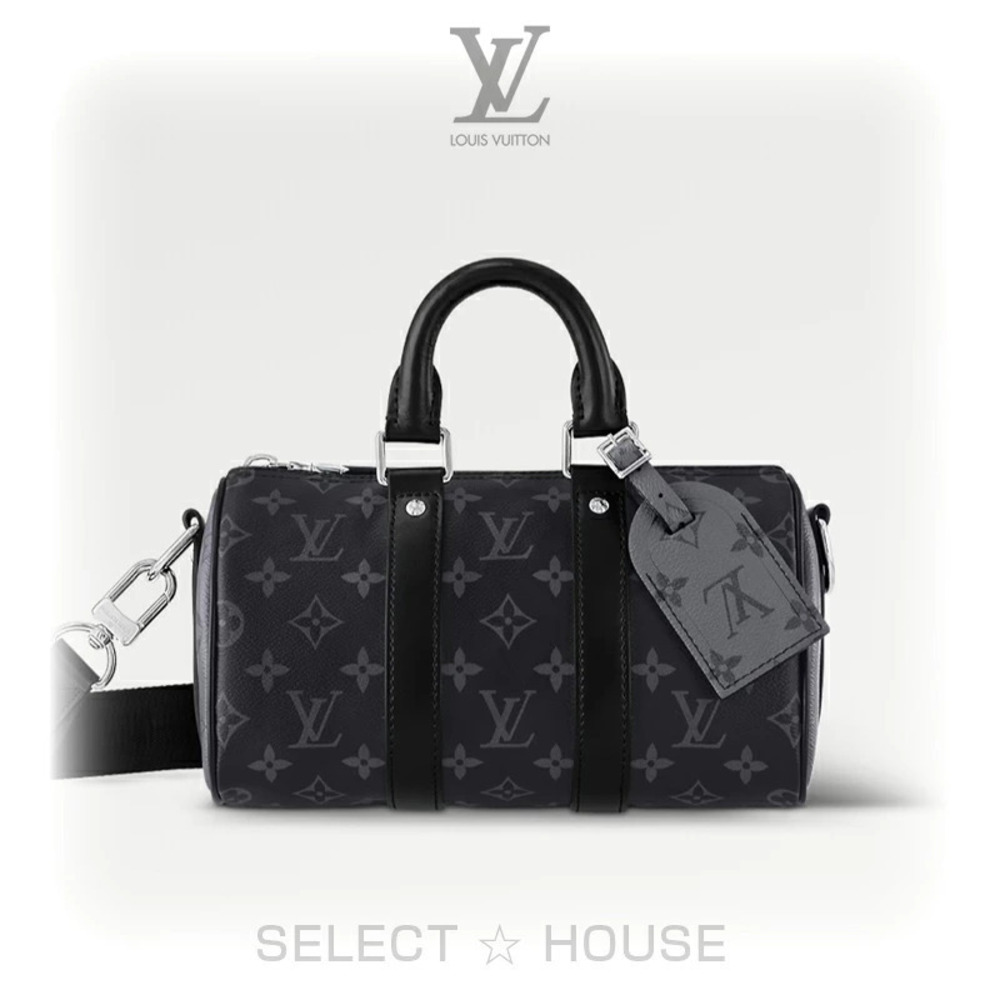 Louis Vuitton Keepall Leather Duffle Travel Bag Black